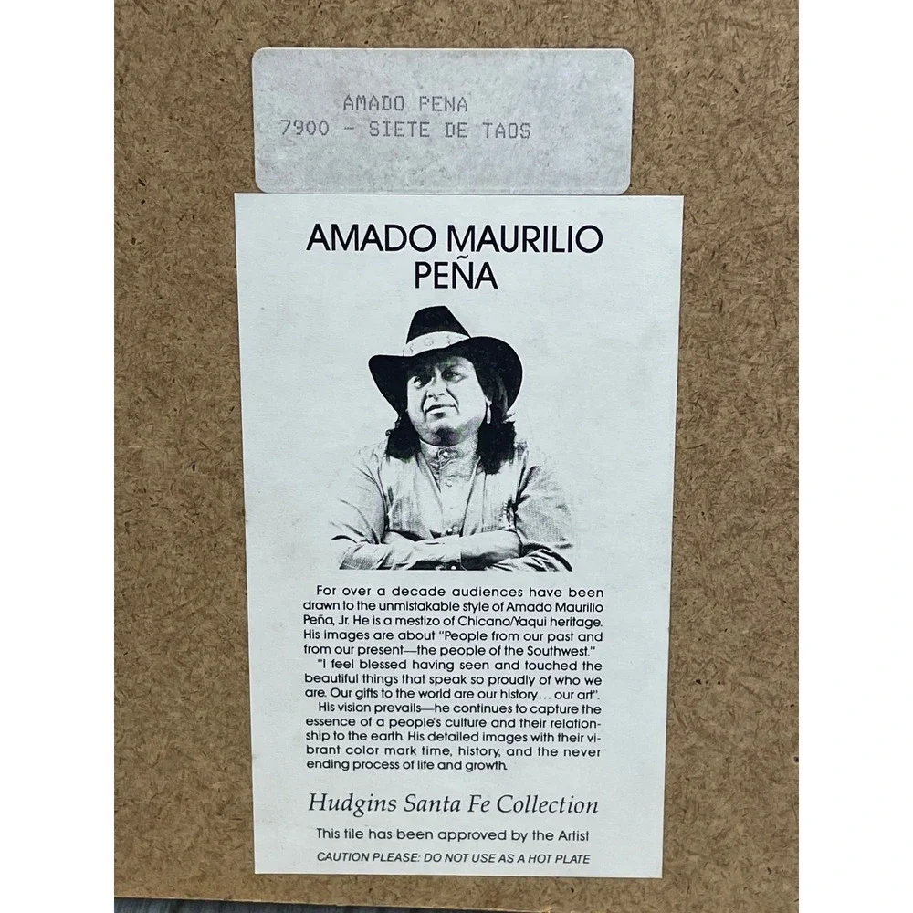 Amado Pena Siete de Taos Ceramic Art Tile Hudgins Santa Fe Collection 1988 12x9